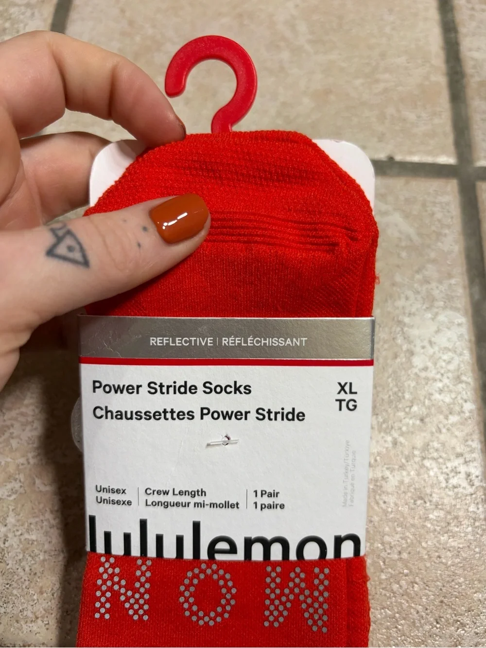 NWT Lululemon Power Stride Socks *Crew Length *Reflective (Cherry Ember) Size XL